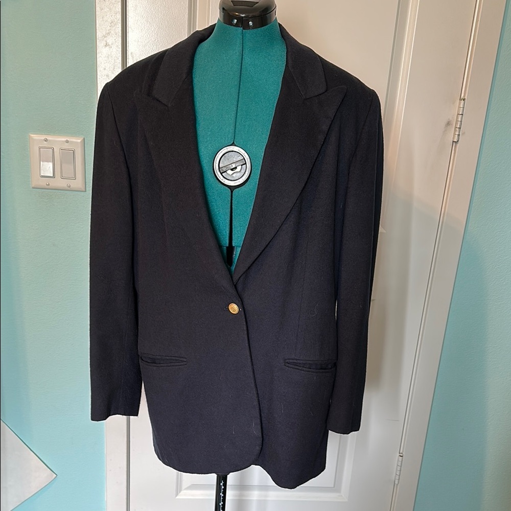 Vintage Liz Claiborne Navy Blue Wool Sport Coat Blazer